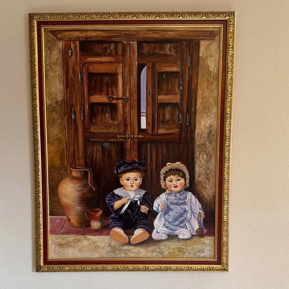 Charming Rustic Framed Art with Dolls